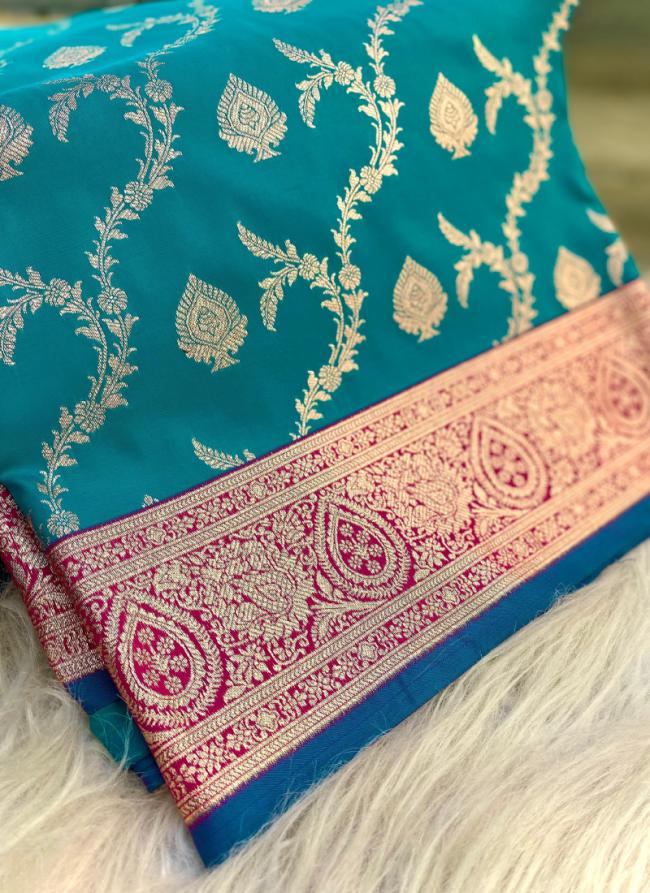 Banarasi Silk Sky Blue Traditional Wear Weaving Saree